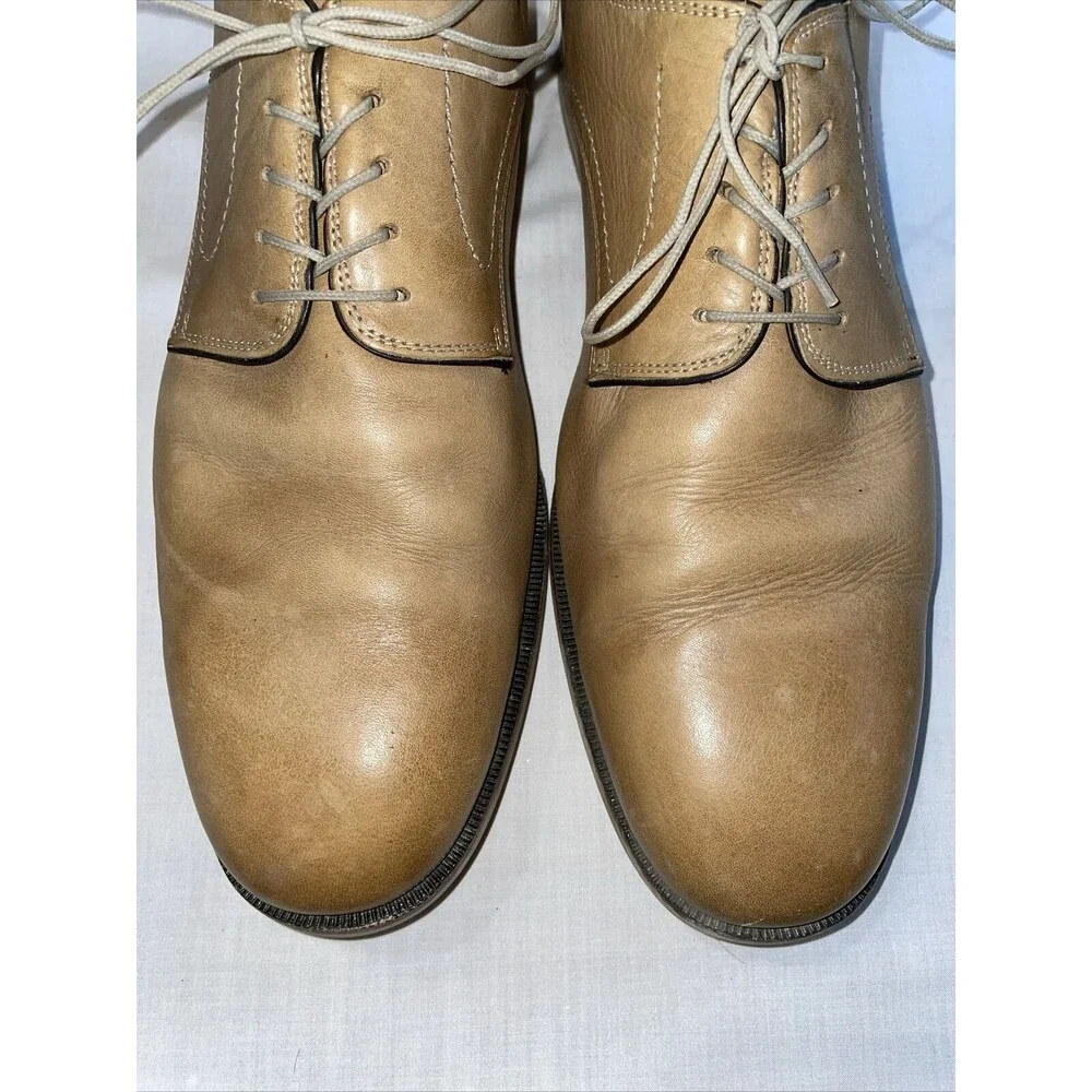 Johnston & Murphy Dress Shoes Mens Size 11 M Tan Leather Oxfords Round Toe Block
